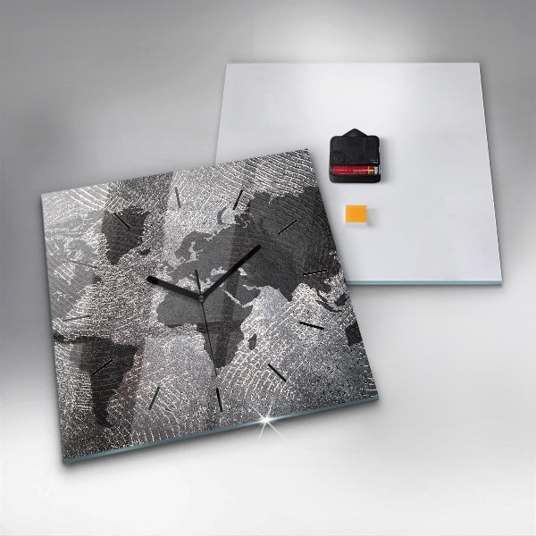 Square wall clock World map concrete