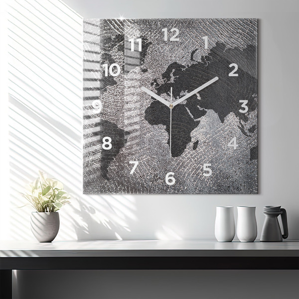 Square wall clock World map concrete