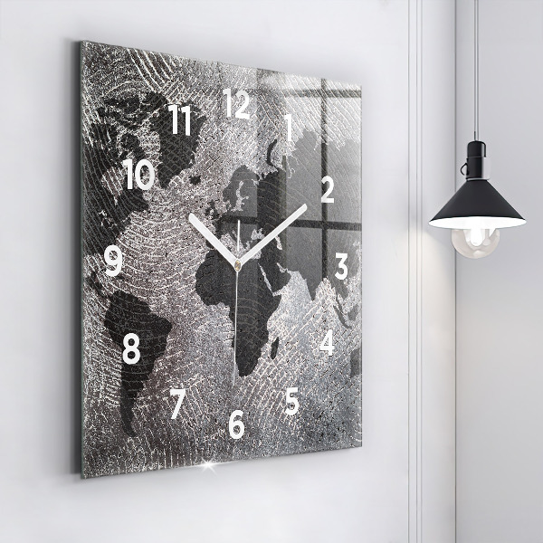 Square wall clock World map concrete