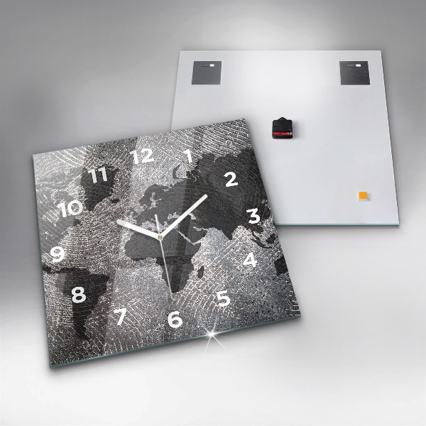 Square wall clock World map concrete