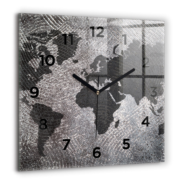 Square wall clock World map concrete