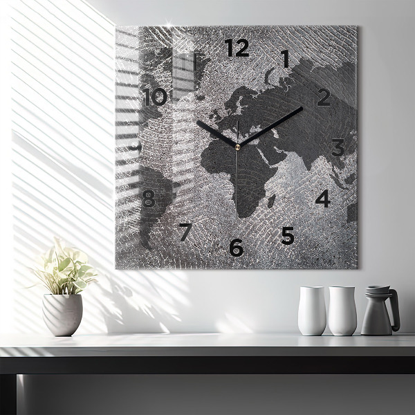 Square wall clock World map concrete