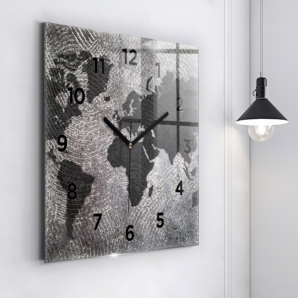 Square wall clock World map concrete