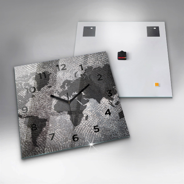Square wall clock World map concrete