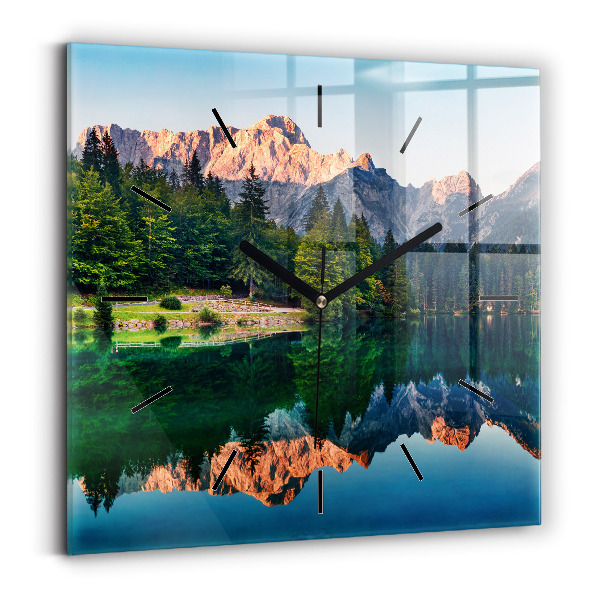 Square wall clock Lake landscape