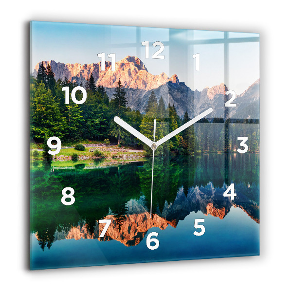 Square wall clock Lake landscape