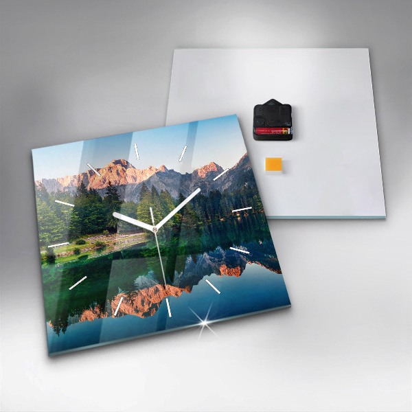 Square wall clock Lake landscape