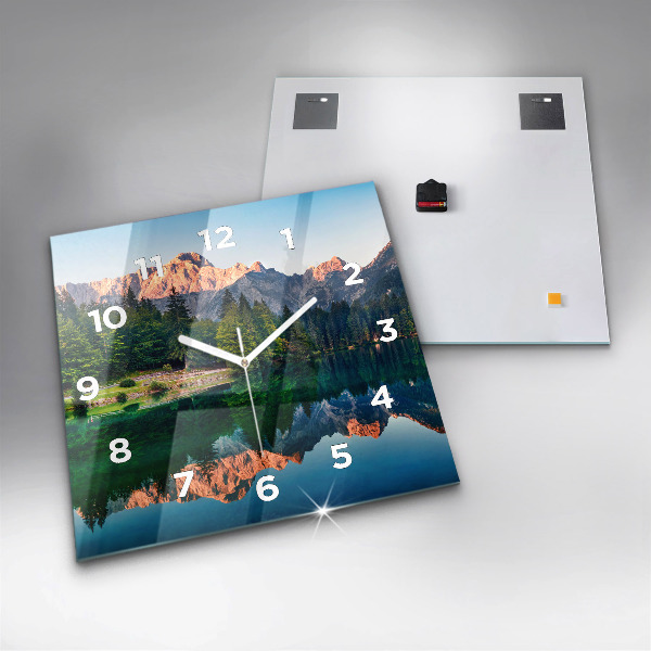 Square wall clock Lake landscape
