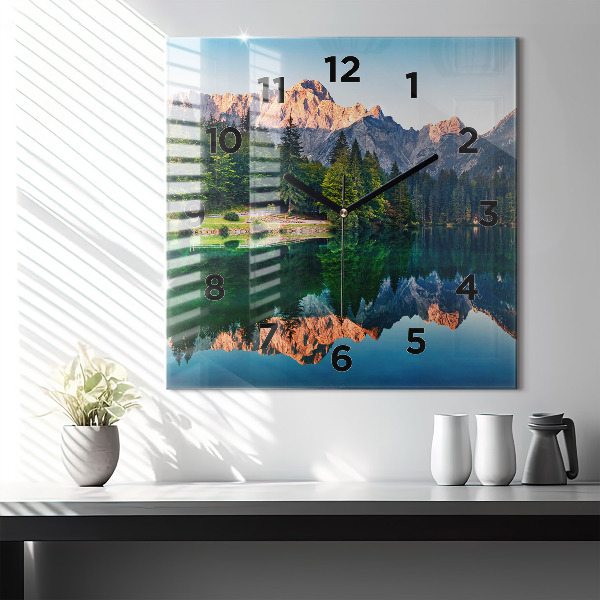 Square wall clock Lake landscape