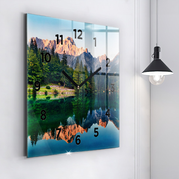 Square wall clock Lake landscape