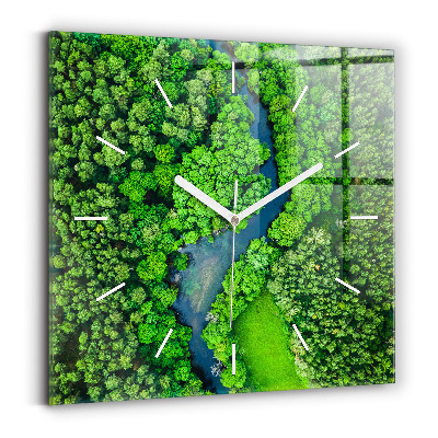 Square wall clock River in the forest
