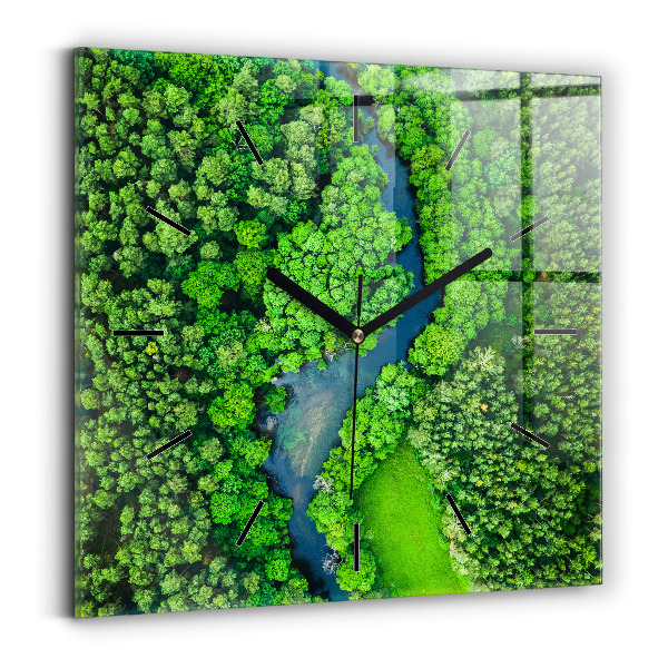 Square wall clock River in the forest