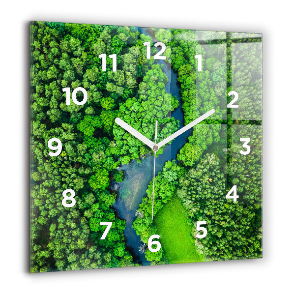 Square wall clock River in the forest