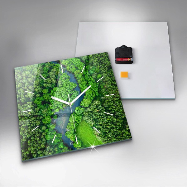 Square wall clock River in the forest