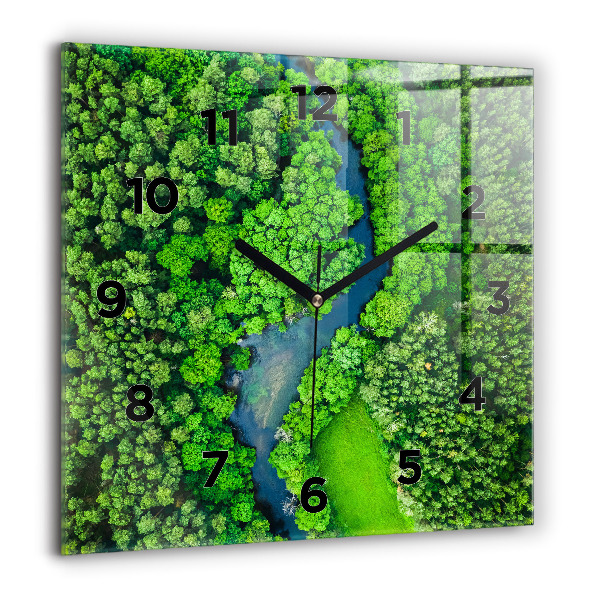 Square wall clock River in the forest