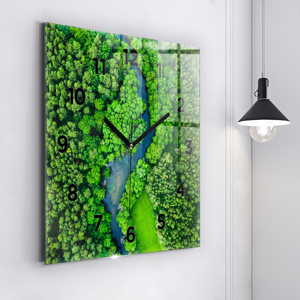 Square wall clock River in the forest