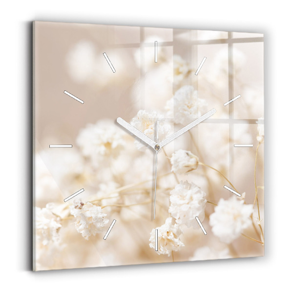 Square wall clock Small white flowers
