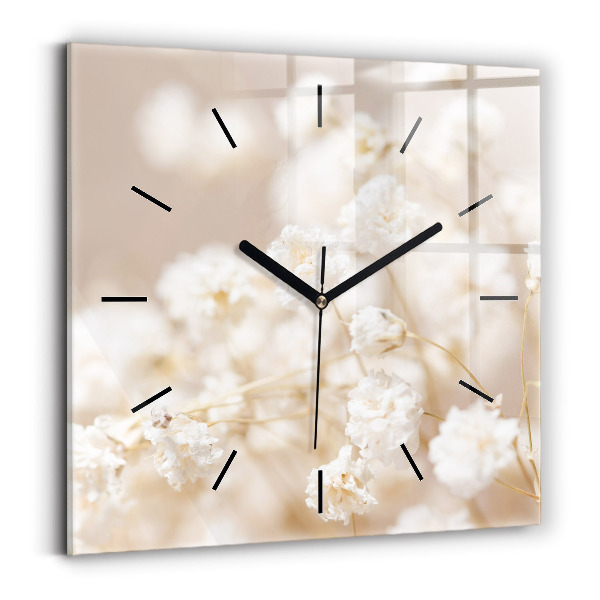 Square wall clock Small white flowers
