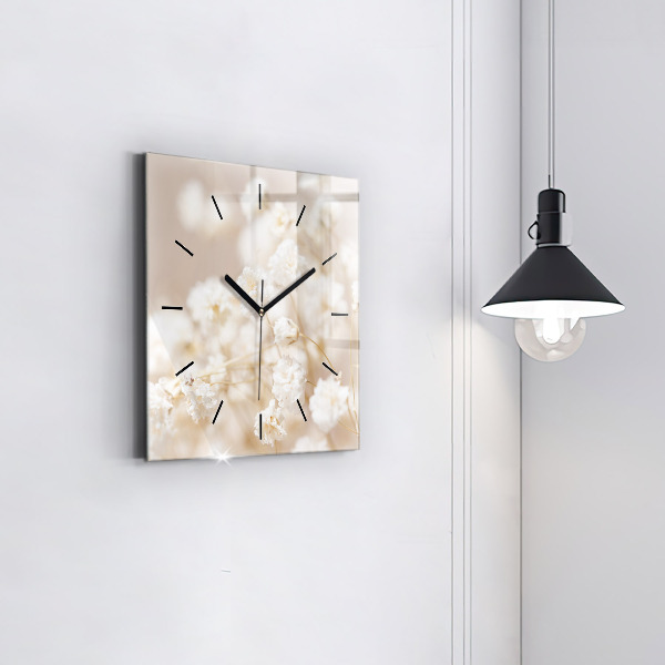 Square wall clock Small white flowers