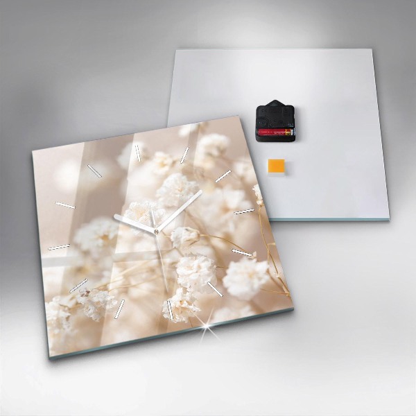 Square wall clock Small white flowers