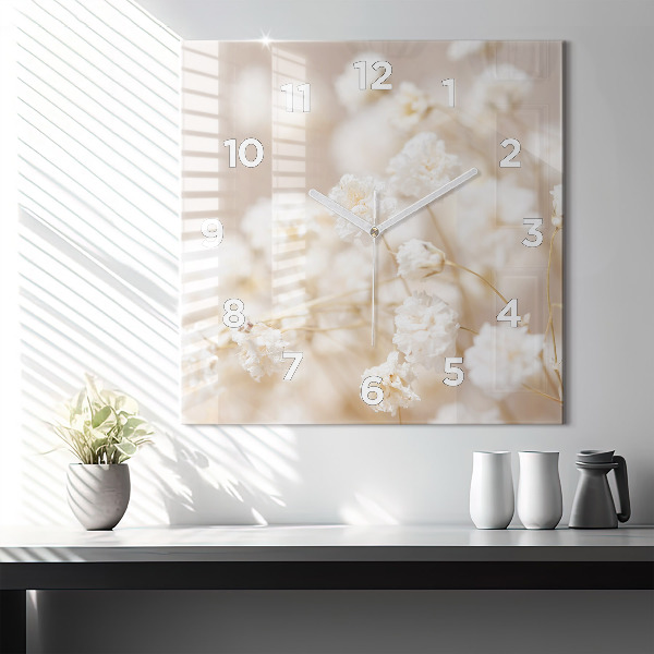 Square wall clock Small white flowers