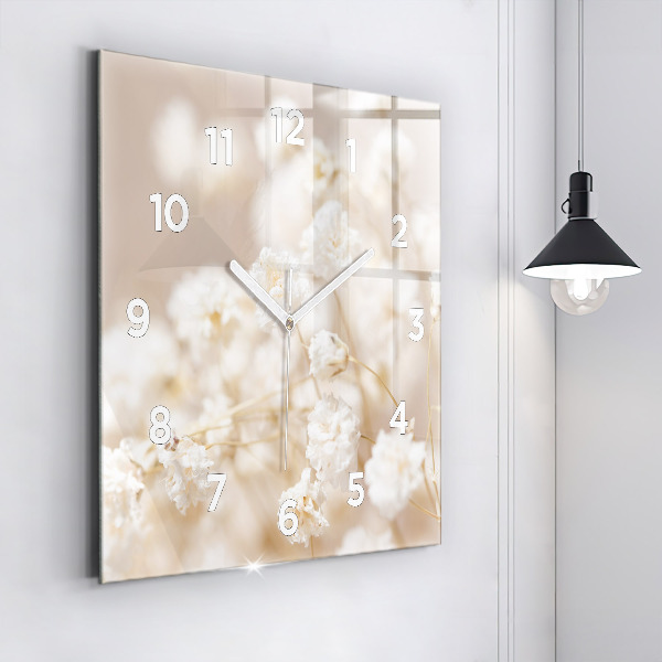 Square wall clock Small white flowers