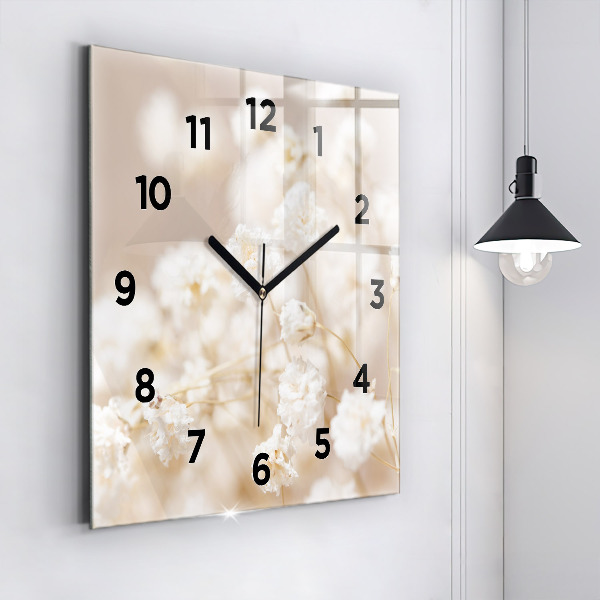 Square wall clock Small white flowers