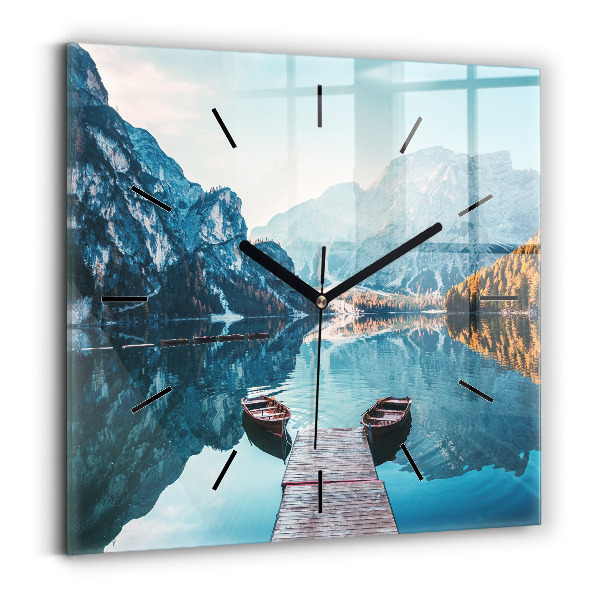 Square wall clock Boats on the lake
