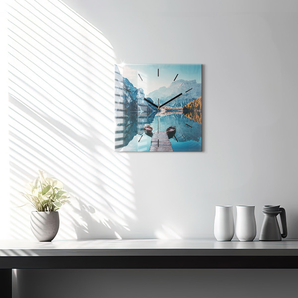 Square wall clock Boats on the lake