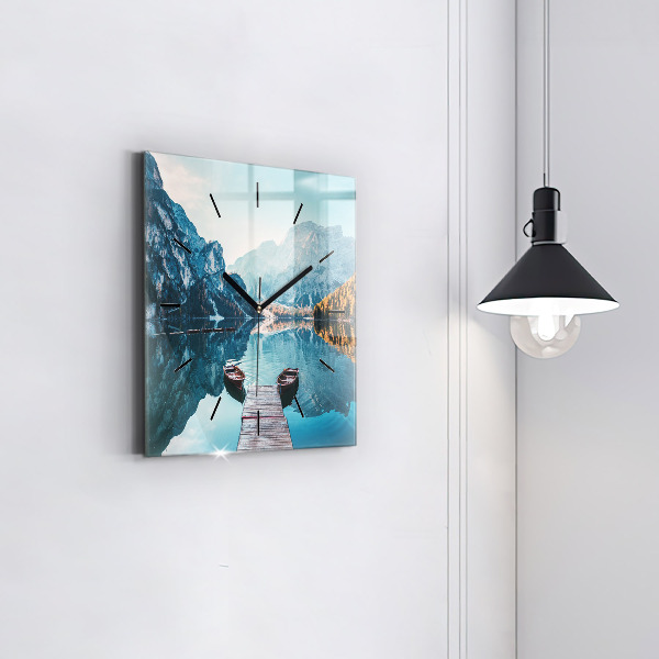 Square wall clock Boats on the lake