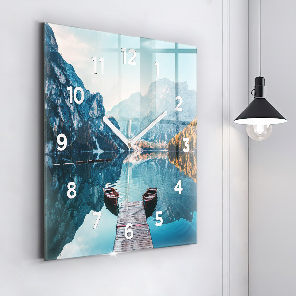 Square wall clock Boats on the lake