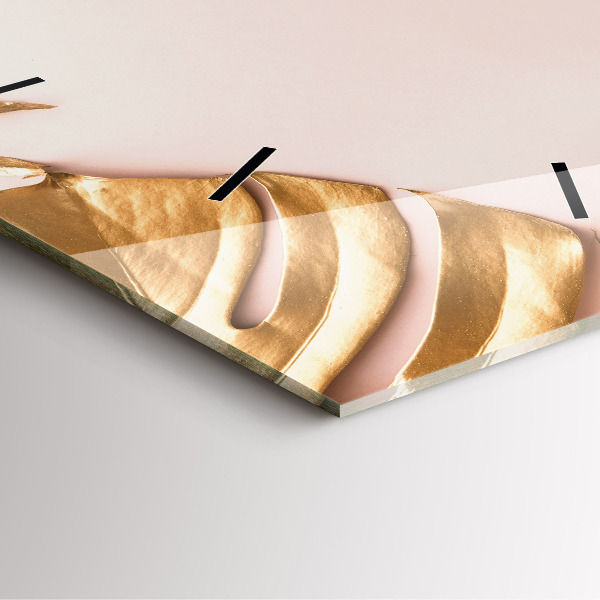 Square wall clock Golden tropical leaves