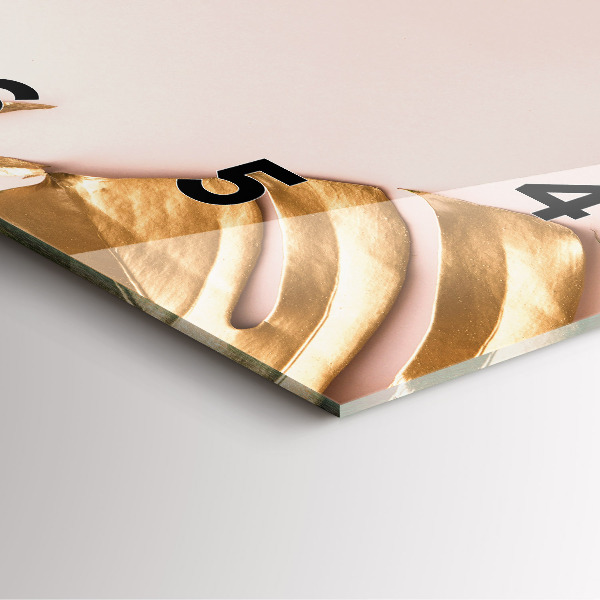 Square wall clock Golden tropical leaves