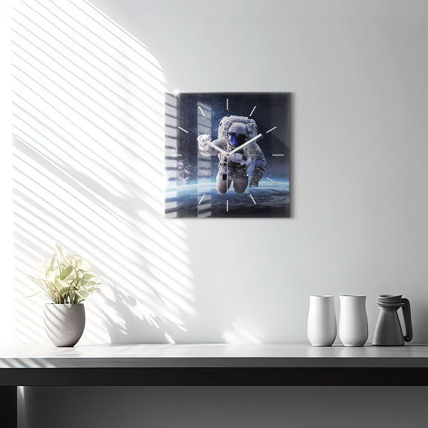 Square wall clock Astronaut above the earth