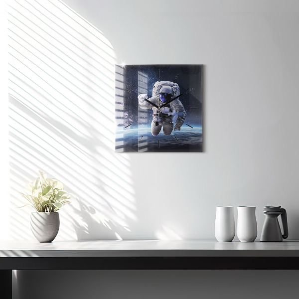 Square wall clock Astronaut above the earth