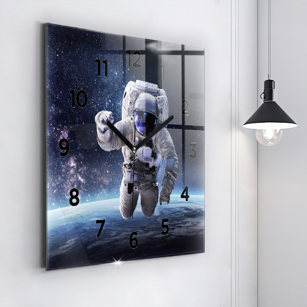 Square wall clock Astronaut above the earth
