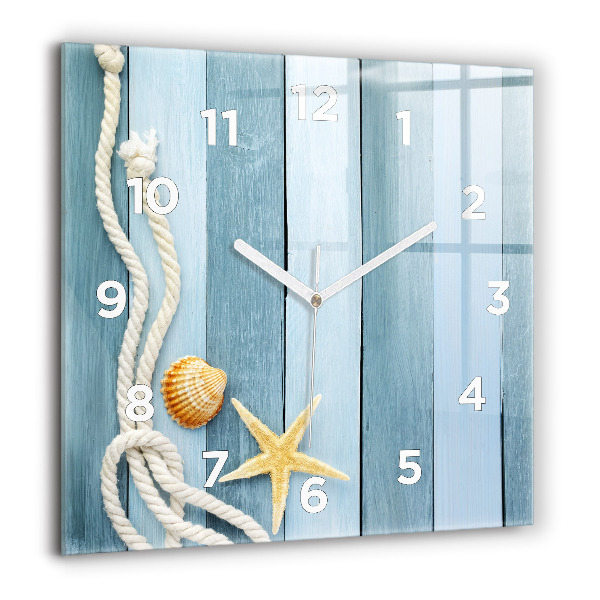 Square wall clock Boards stripes and shell