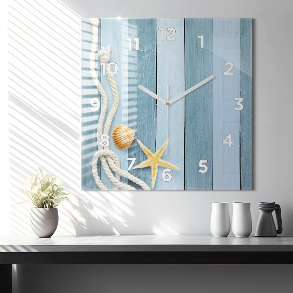 Square wall clock Boards stripes and shell