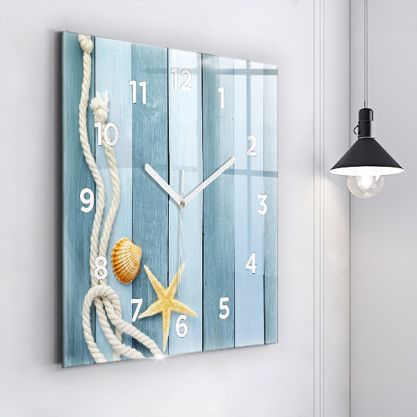 Square wall clock Boards stripes and shell