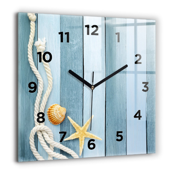 Square wall clock Boards stripes and shell