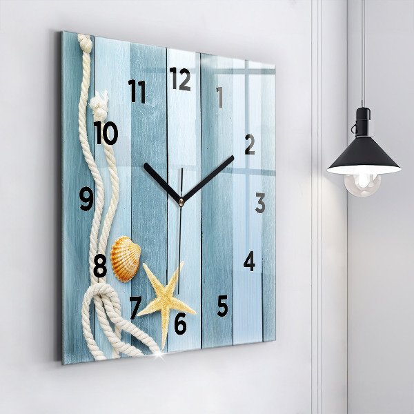 Square wall clock Boards stripes and shell
