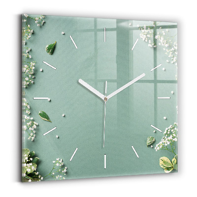 Square wall clock Delicate flowers