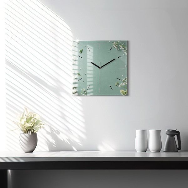 Square wall clock Delicate flowers