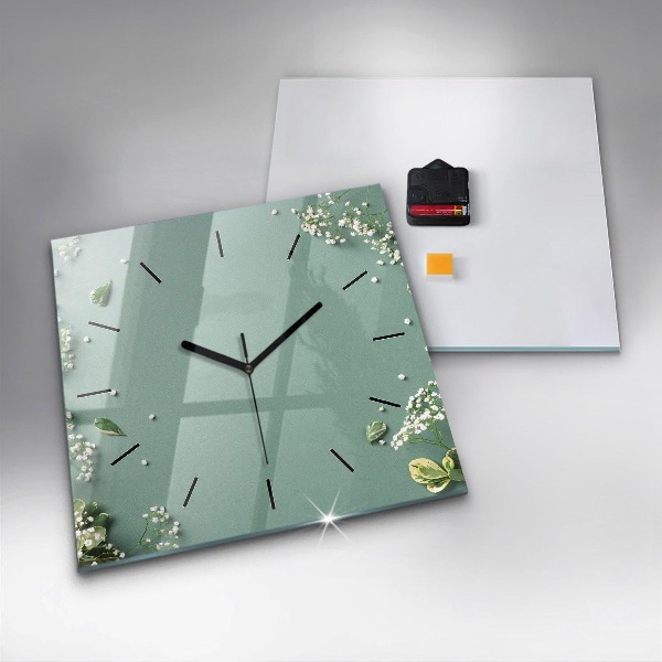 Square wall clock Delicate flowers