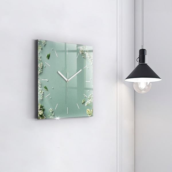 Square wall clock Delicate flowers