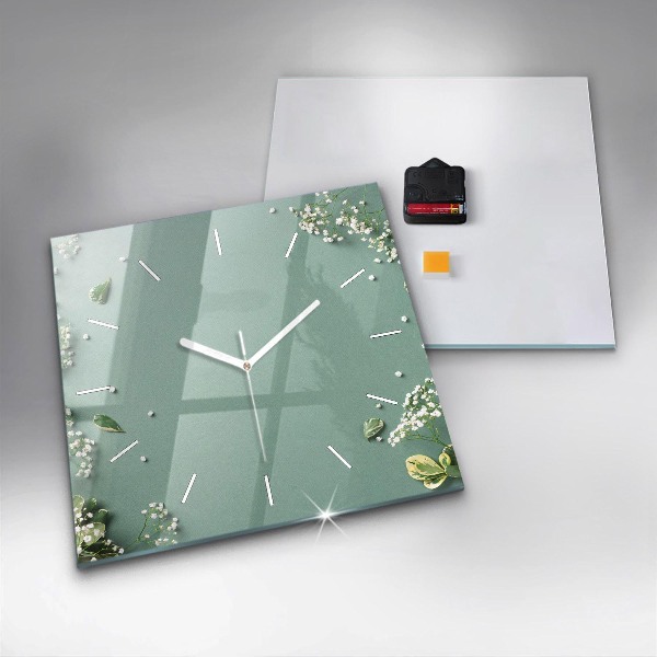 Square wall clock Delicate flowers