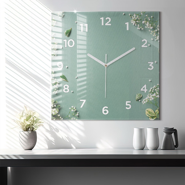 Square wall clock Delicate flowers