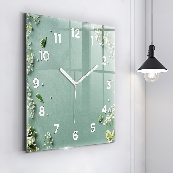 Square wall clock Delicate flowers