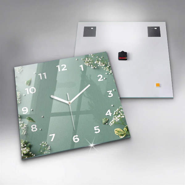 Square wall clock Delicate flowers