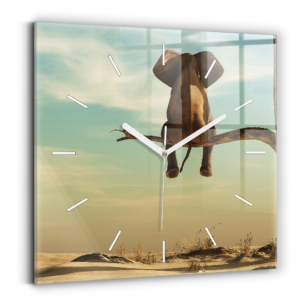 Square wall clock Elephant on a tree